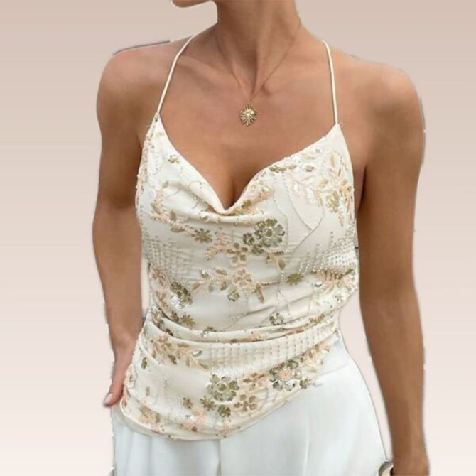 Embroidered Halter Camisole - Image 3