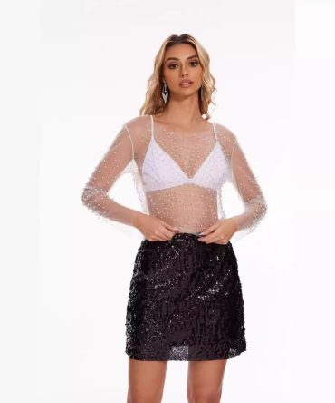 Black Sequin Bodycon Skirt