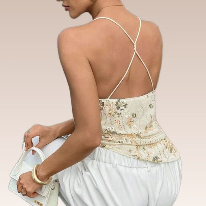 Embroidered Halter Camisole - Image 2